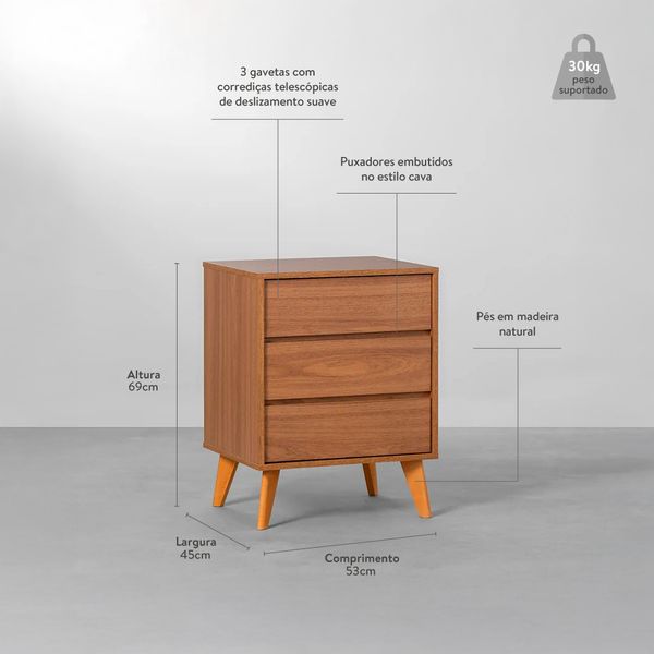 hero mesa de cabeceira leni 3 gavetas